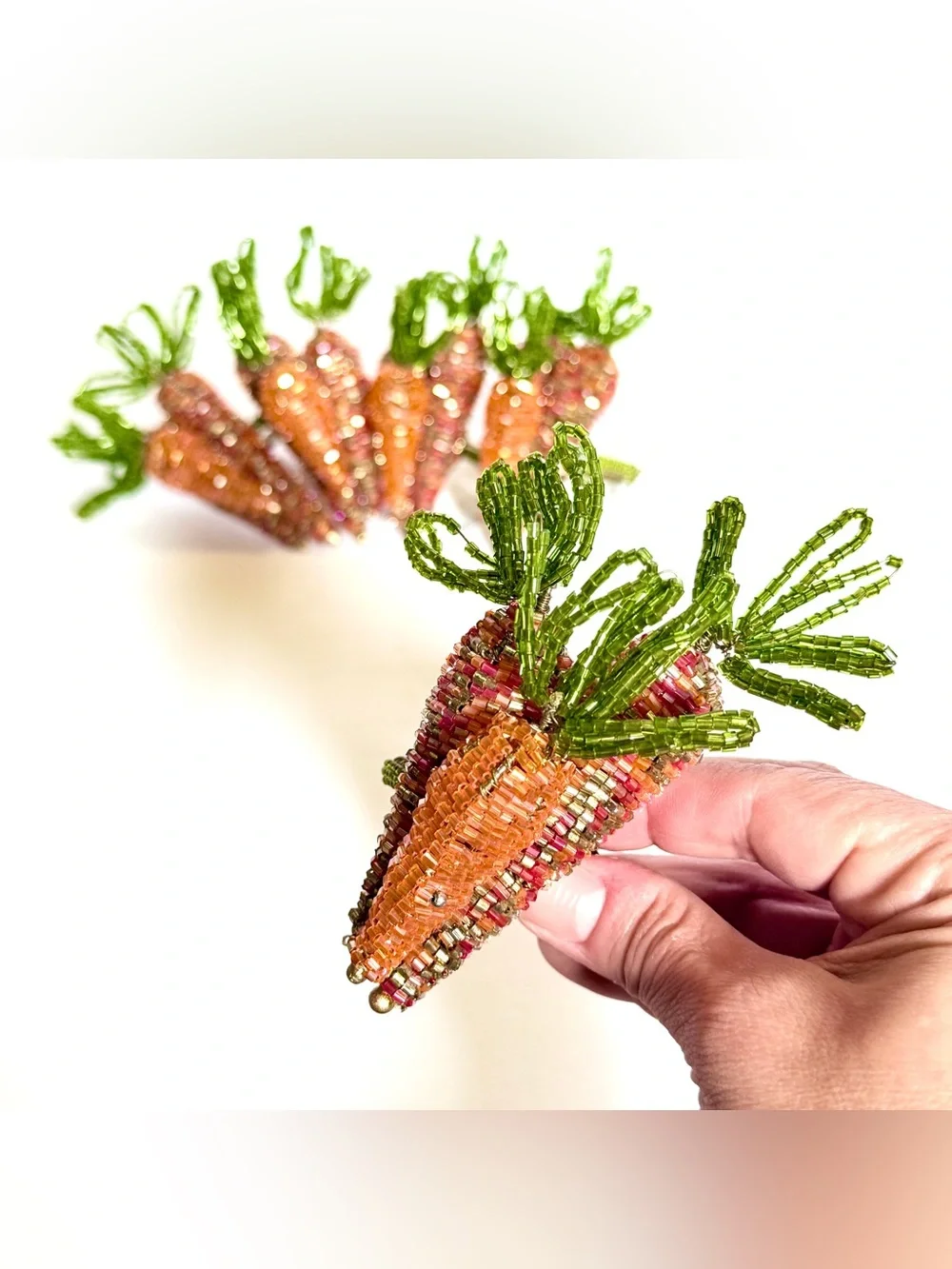 NWT Vintage Pier 1 Beaded Carrot Napkin Rings Set of 5 Easter Spring
